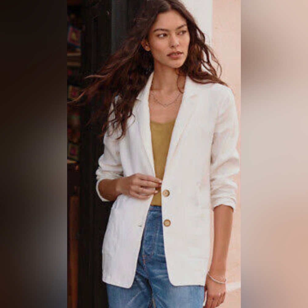 COLDWATER CREEK Women's 2X White 100% Linen Blazer